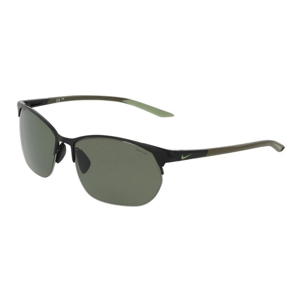 Nike Sunglasses Square Full Rim, Matte Black Frame and Green Lens